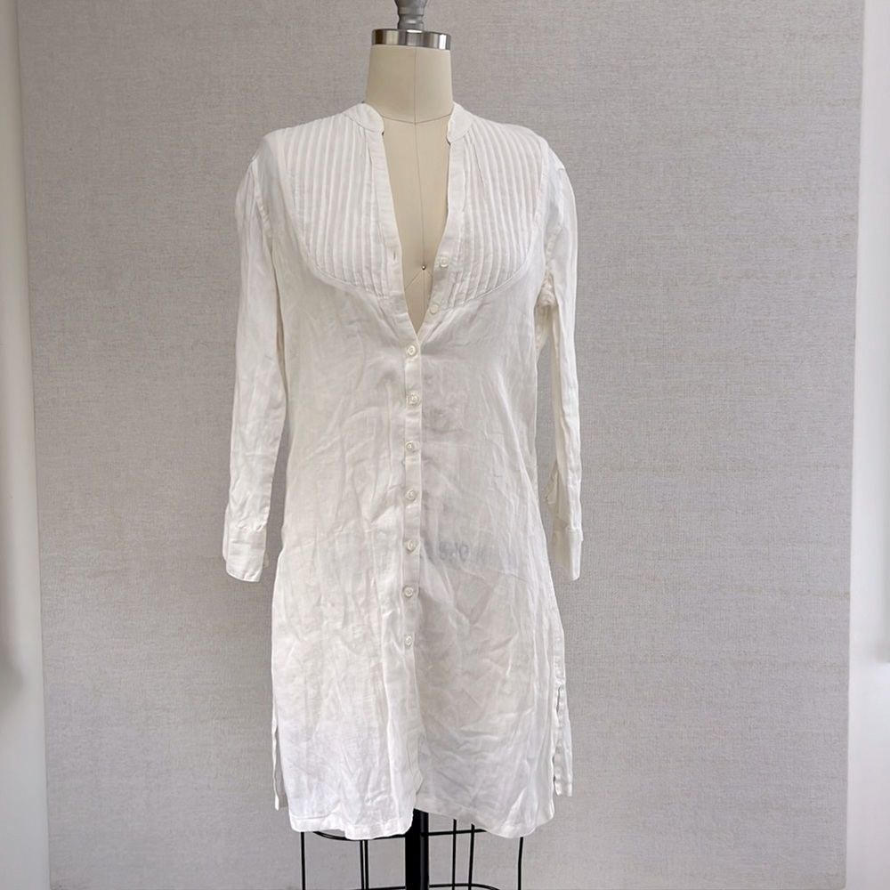 Marks & Spencers White Linen Long Shirt - 10 (M) - Picture 1 of 7